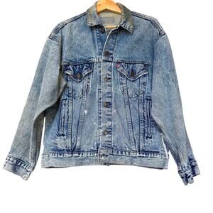 VTG 80s Levis Jean Jacket Mens 42 44 L Blue Acid Wash Denim Distressed